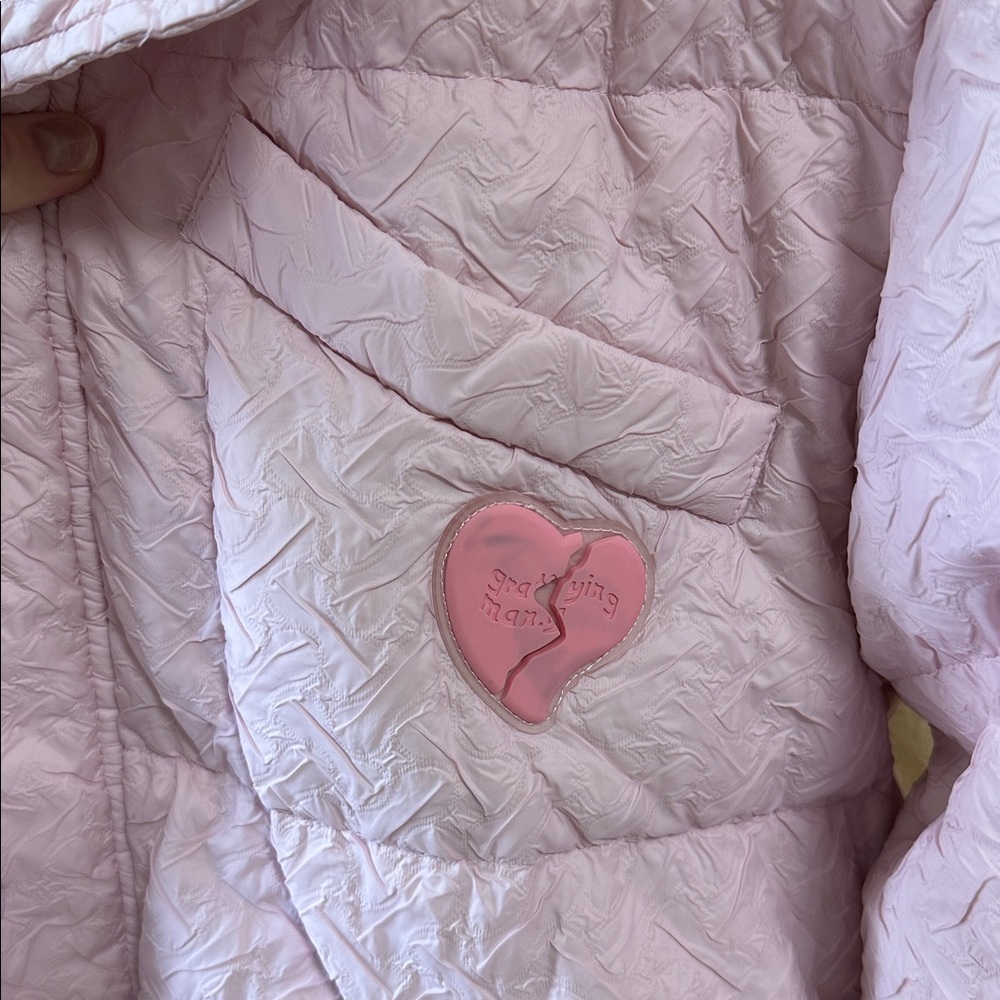 Ledin Pastel Pink Quilted Long Coat with Heart Detail Size Small - Picture 3 of 5